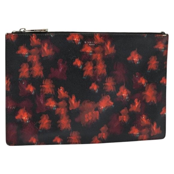 GIVENCHY Clutch Bag Safiano Leather Red Silver - Picture 1 of 16